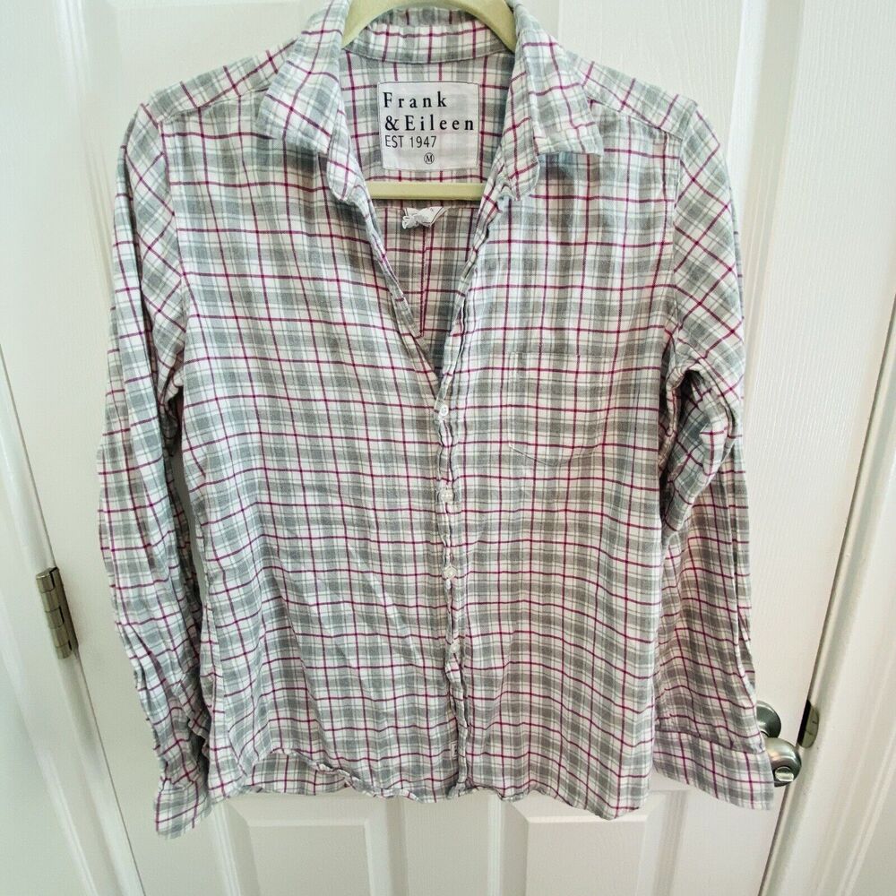 Frank & Eileen Shirt Womens Medium Gray Barry Flannel Plaid Cotton Button Up M